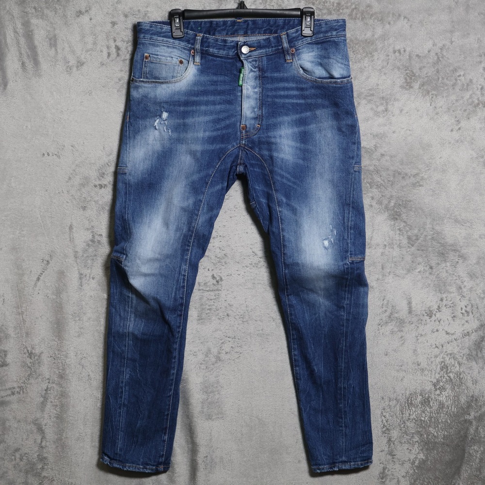 DSQUARED2 Jeans Men 34x30 Blue Tidy Biker Distressed Slim Denim Articulated Knee